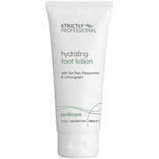 A tube of Strictly Professional hydrating foot lotion with green accents on the packaging.