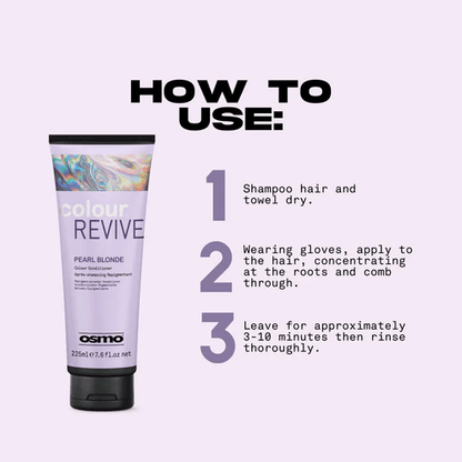 Osmo Colour Revive hair care product with usage instructions on a light purple background