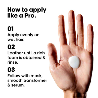 Hand holding a white product with application instructions on a white background