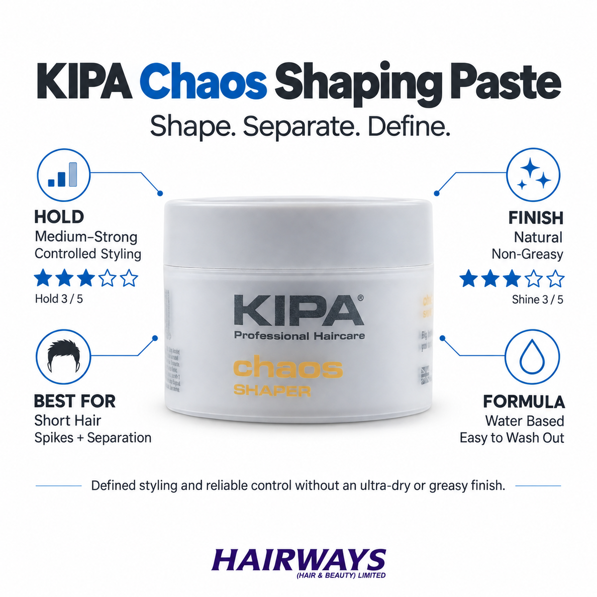 KIPA Chaos Shaping Paste medium strong hold natural non greasy finish and short hair styling benefits