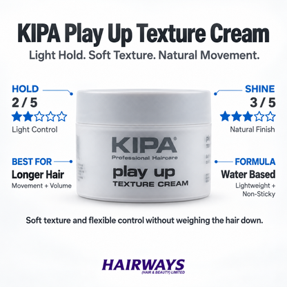 KIPA Play Up Texture Cream light 2 out of 5 hold natural shine and flexible styling profile