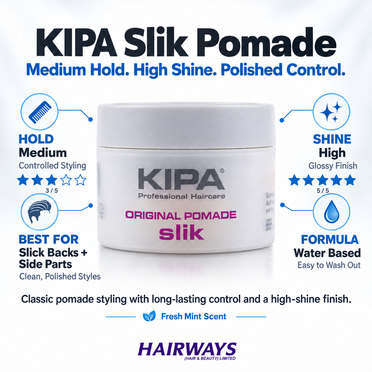 KIPA Slik Pomade medium hold high shine water based styling profile