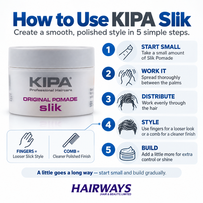 How to use KIPA Slik Pomade for slick backs side parts and high shine styles