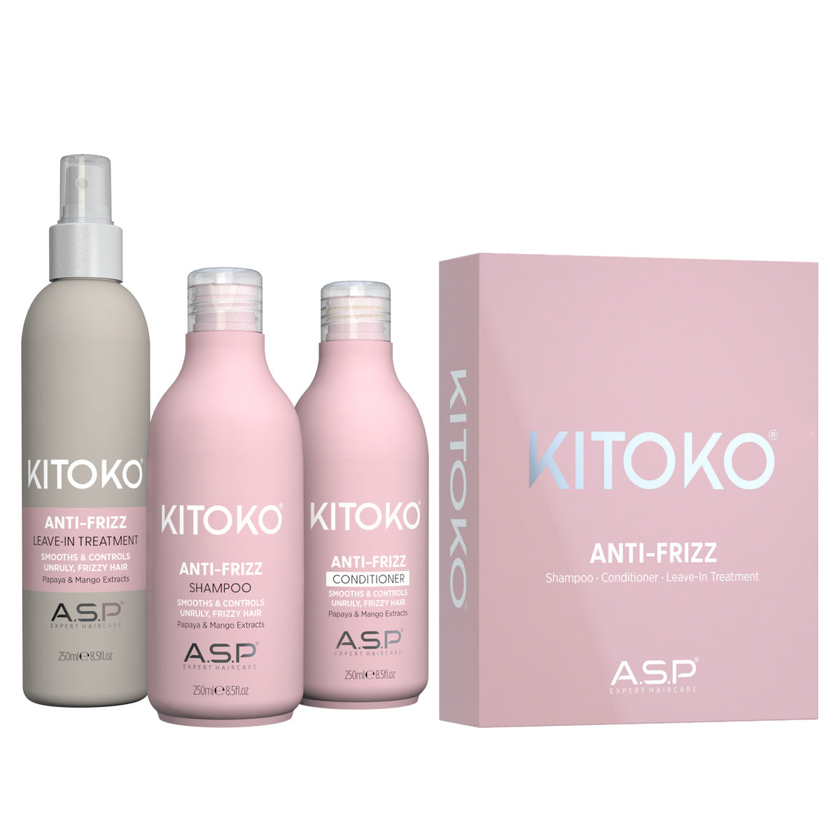 ASP Kitoko Anti-Frizz Gift Set – Shampoo, Conditioner & Leave-In Treatment