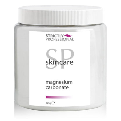 Jar of Strictly Professional magnesium carbonate on a white background