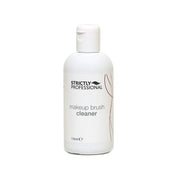 A bottle of Strictly Professional makeup brush cleaner with a white label on it