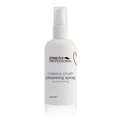 A white spray bottle labeled 'Strictly Professional' for makeup brush cleansing spray, size 150ml.