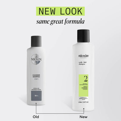 Two Nioxin shampoo bottles, one labeled 'Old' and the other 'New', on a white background.