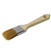 A brush with a wooden handle and synthetic bristles, typically used for applying paraffin wax.