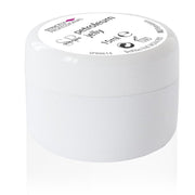 A white container of Strictly Professional Petroleum Jelly with a label on the lid.