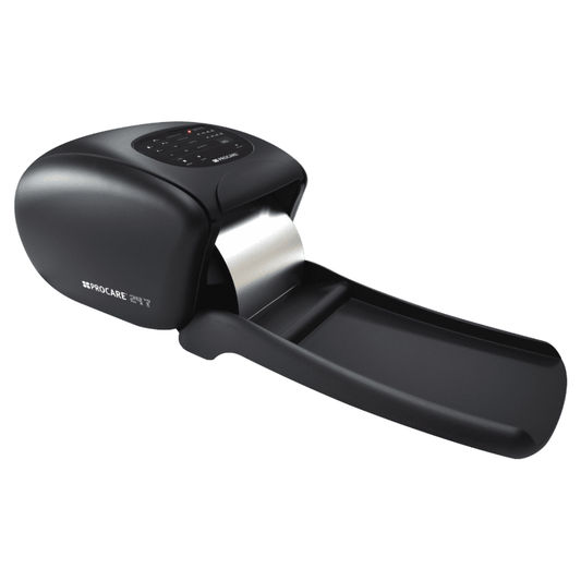A black automatic hair foil dispenser with a button on the top and a foldable design.