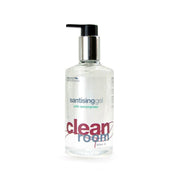 A pump bottle of sanitising gel with lemongrass, part of the 'clean room' product line.