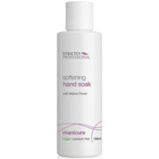 A bottle of Strictly Professional hand soak with the text 'Softening hand soak with Mallow Flower' on the label.