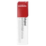 A box of L'Oréal Majirel hair color in Majirouge (red) shade, with professional branding.