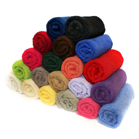 Cotton towels for hairdressers and barbers in all types of colours. red, blue, pink, purple, green, lime, brown, black, grey, silver etc