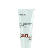 A tube of Strictly Professional UVA Accelerator cream with peach kernal and cocoa butter, designed for tan enhancement under UV exposure.