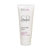 A tube of Strictly Professional Vitamin E&A Cream, indicating it is a skincare product for all skin types.