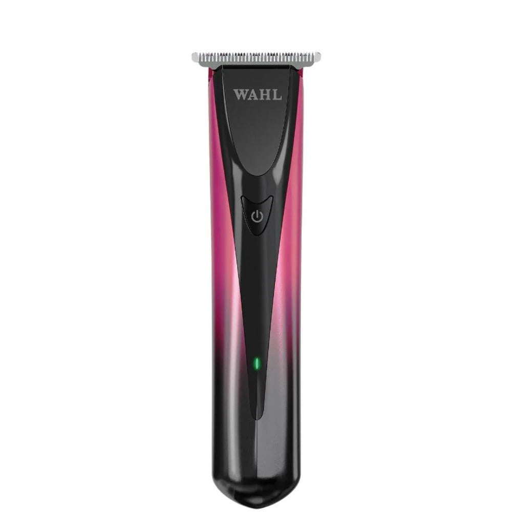 A Wahl cordless hair trimmer with a glossy black and pink gradient handle, shown vertically against a plain white background.
