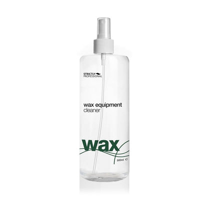 A bottle of Strictly Professional Wax Equipment Cleaner with a white spray nozzle, primarily designed for removing wax from equipment.