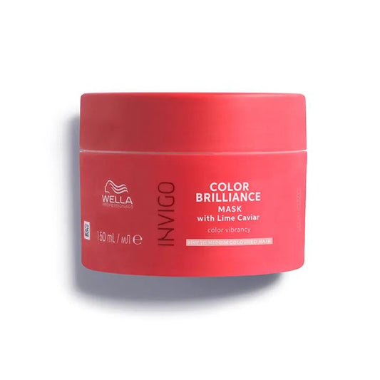 Red jar of Wella Invigo Color Brilliance Mask on a white background