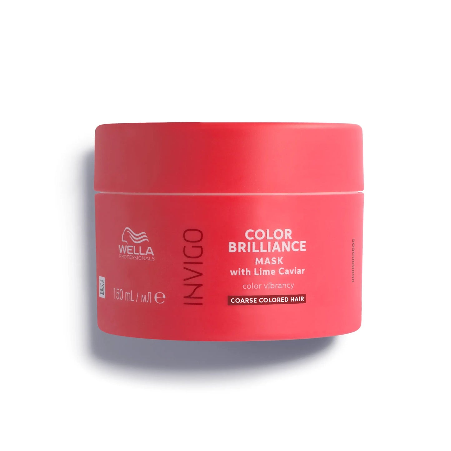 Red jar of Wella Invigo Color Brilliance Mask on a white background